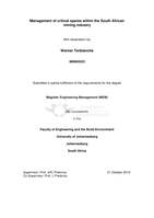 Management of critical spares within the South African mining industry