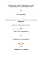 Barriers that hinder the success of women entrepreneurs in Gauteng, South Africa