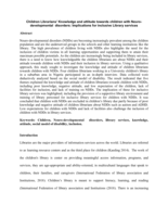 Children librarians’ knowledge and attitude towards children with neuro-developmental disorders : implications for inclusive library services