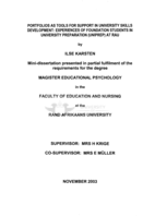 Portfolios as tools for support in university skills development : experiences of foundation students in University Preparation (Uniprep) at RAU