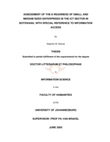 Assessment of the e-readiness of small and medium sized  enterprises in the ICT sector in Botswana, with special reference to information access
