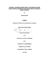 A model for mentoring newly appointed nurse educators in nursing education institutions in South Africa