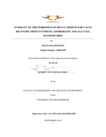 Stability of the ferrosilicon heavy medium for value recovery from synthetic, kimberlitic and alluvial diamond ores