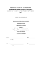 The effect of chiropractic adjustment of the temporomandibular joint compared to chiropractic adjustment of the cervical spine in those with chronic neck pain