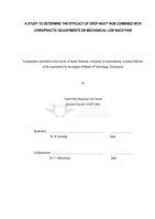 A study to determine the efficacy of Deep Heat® rub combined with chiropractic adjustments on mechanical low back pain
