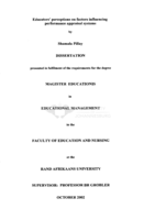 Educators' perceptions on factors influencing performance appraisal systems