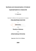 Synthesis and characterisation of hindered organophosphorus compounds