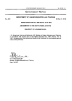 Higher Education Act, 1997 (Act no. 101 of 1997) amendments to the institutional statute, University of Johannesburg, Government notice no. 259, Government Gazette no. 35192, 30 March 2012