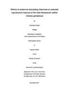 Effects of endocrine disrupting chemicals on selected reproductive features of the male Sharptooth catfish (Clarias gariepinus)