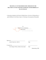 The efficacy of the homeopathic similimum in the treatment of the symptoms of primary dysmenorrhoea in black females