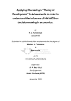 Applying Chickering’s “Theory of Development” to adolescents in order to understand the influence of HIV/AIDS on decision-making in economics