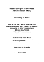 The role and impact of trade unions on the implementation of change in South African organizations