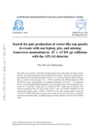 Search for pair production of vector-like top quarks in events with one lepton, jets, and missing transverse momentum in √s = 13 TeV pp collisions with the ATLAS detector