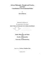 African philosophy, thought and practice, and their contribution to environmental ethics