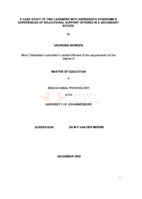 A case study of two learners with Asperger's Syndrome's experiences of educational support offered in a secondary school