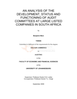 An analysis of the development, status and functioning of audit committees at large listed companies in South Africa
