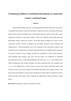 Evaluating the influence of nutritional determinants on construction workers’ nutritional intake