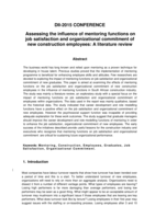 Assessing the influence of mentoring functions on job satisfaction and organizational commitment of new construction employees : a literature review