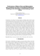 Performance of mature entry and matriculation entry students focusing on the National Diploma in Building at the University of Johannesburg, South Africa