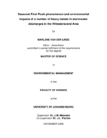 Seasonal first flush phenomenon and environmental impacts of a number of heavy metals in stormwater discharges in the Witwatersrand area