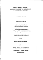 Single parents and the learning disabled pre-adolescent : an experiential journey