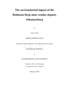 The environmental impact of the Robinson Deep mine residue deposit, Johannesburg