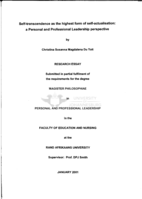 Self-transcendence as the highest form of self- actualisation : a personal and professional leadership perspective