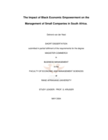 The impact of black economic empowerment on the management of small companies in South Africa.