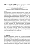 Influences of cultural differences on construction project delivery : a case of Gauteng province