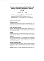Construction public client health and safety culture in Botswana : a pilot study.