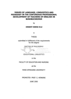 Issues of language, linguistics and pedagogy in the continuous professional development of teachers of English in Bushbuckridge