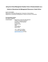 Using the critical management studies Tenet of denaturalisation as a vehicle to decolonise the management discourse in South Africa