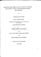 Resources for curriculum as an aspect of school management : implication for whole school development