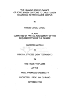 The meaning and relevance of some Jewish customs to Christianity according to the Pauline Corpus
