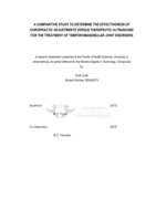 A comparitive study to determine the effectiveness of chiropractic adjustments versus therapeutic ultrasound for the treatment of temporomandibular joint disorders