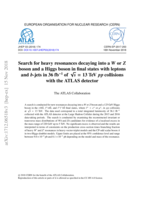 Search for heavy resonances decaying into a W or Z  boson and a Higgs boson in final states with leptons and b-jets in 36 fb−1 of √s = 13 TeV pp  collisions with the ATLAS detector