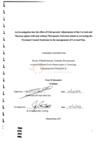 An investigation into the effect of chiropractic adjustments of the cervical and thoracic spines with and without therapeutic exercises aimed at correcting the Proximal Crossed Syndrome in the management of cervical pain