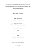 The impact of advertising on employee attitudes within the vehicle and asset finance division of a South African bank