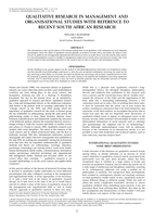 Qualitative research in management and organisational studies with reference to recent South African research.