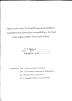 Heat shock protein 70 (hsp70) gene polymorphism: implications for tuberculosis susceptibility in the Cape Coloured population from South Africa