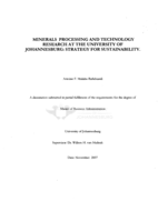 Minerals processing and technology research at the University of Johannesburg : strategy for sustainability