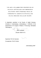 The anti-inflammatory properties of Salacia leptoclada and Warburgia salutaris : their possible role as therapeutic agents in crystalline silica-induced cellular injury