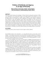 Politics of solidarity and agency in an age of precarity