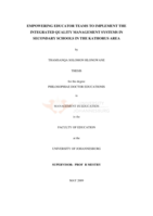 Empowering educator teams to implement the integrated quality management systems in secondary schools in the Kathorus area