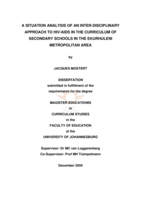 A situation analysis of an inter-disciplinary approach to HIV/AIDS in the curriculum of secondary schools in the Ekurhuleni metropolitan area.