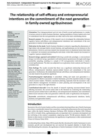 The relationship of self-efficacy and entrepreneurial intentions on the commitment of the next generation in family-owned agribusinesses