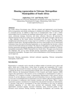 Housing regeneration in Tshwane metropolitan municipalities of South Africa