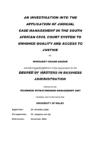 An investigation into the application of judicial case management in the South African civil court system to enhance quality and access to justice
