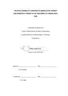 The effectiveness of chiropractic manipulative therapy and Spidertech therapy in the treatment of chronic neck pain