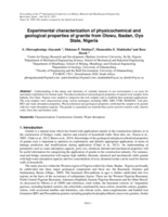 Experimental characterization of physicochemical and geological properties of granite from Olowu, Ibadan, Oyo State, Nigeria